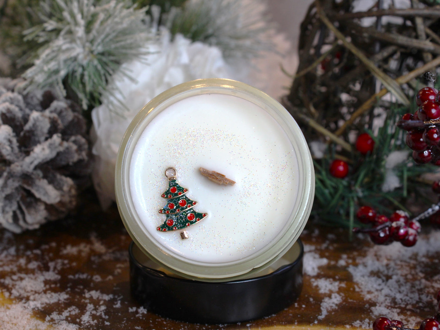 "Veillée chez matante", Bougie de soja avec mèche de bois crépitante.