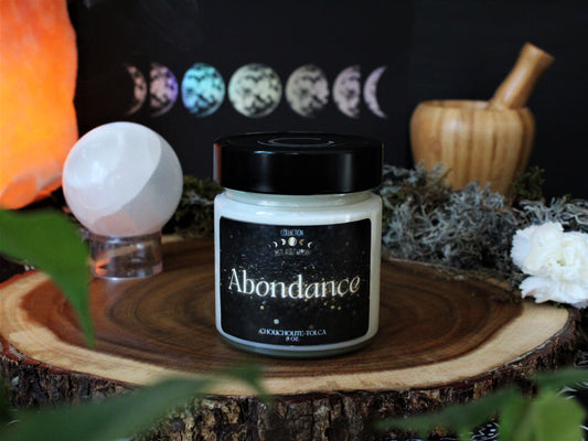 Abondance, bougie de soja avec mèche de bois crépitante pour rituels