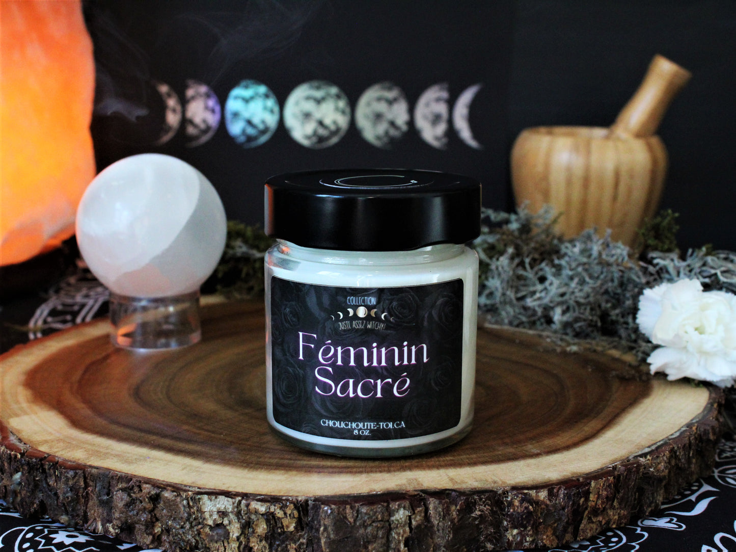 Féminin Sacré, bougie de soja avec mèche de bois crépitante pour rituels