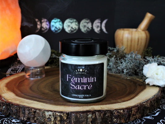 Féminin Sacré, bougie de soja avec mèche de bois crépitante pour rituels