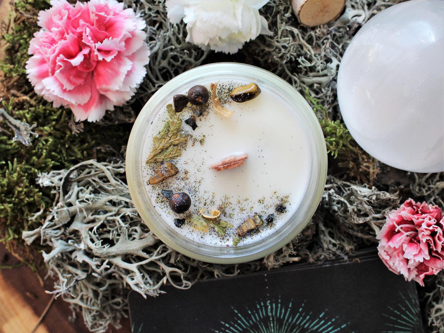 Protection, bougie de soja avec mèche de bois crépitante pour rituels