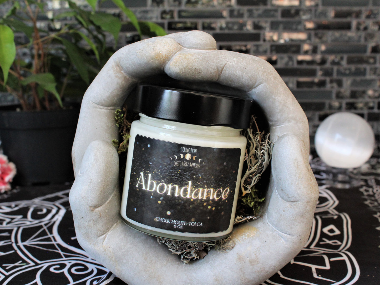 Abondance, bougie de soja avec mèche de bois crépitante pour rituels