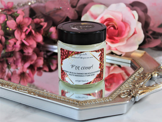 "P'tit coeur" Bougie de soja avec mèche de bois crépitante à la cannelle