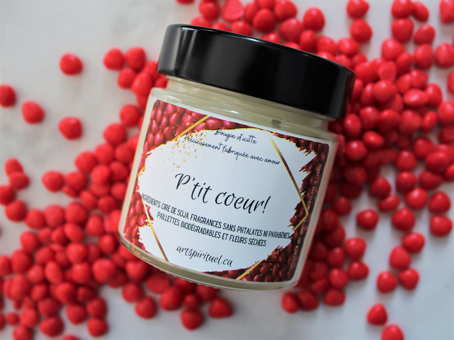 "P'tit coeur" Bougie de soja avec mèche de bois crépitante à la cannelle